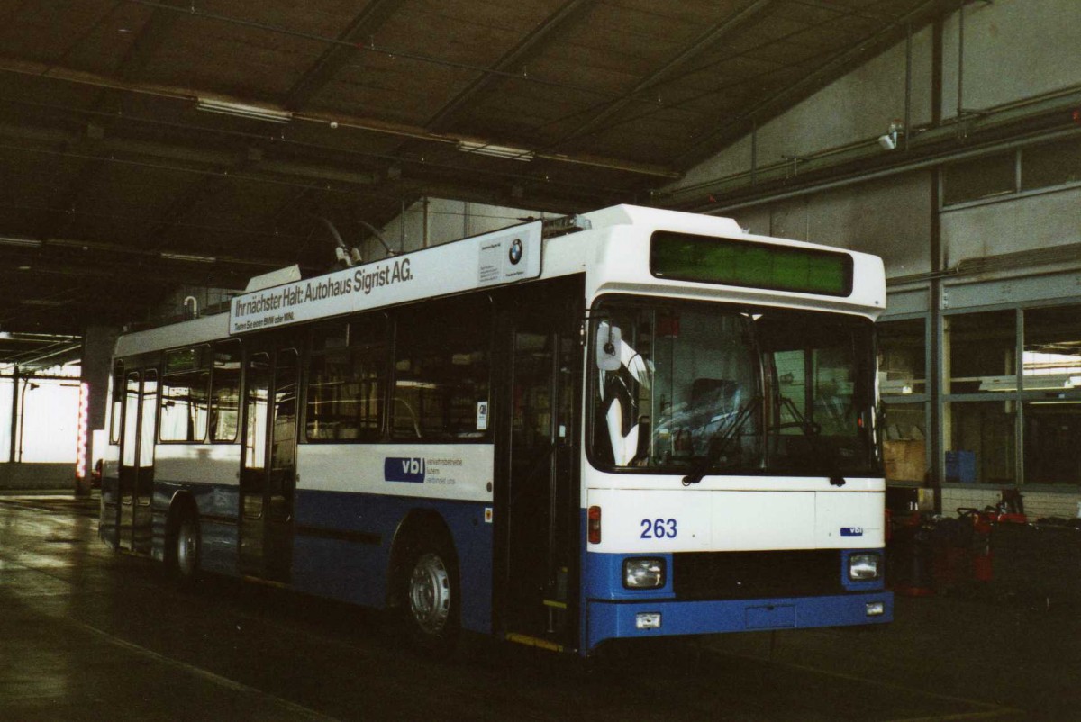 (114'730) - VBL Luzern - Nr. 263 - NAW/R&J-Hess Trolleybus am 7. Mrz 2009 in Luzern, Depot