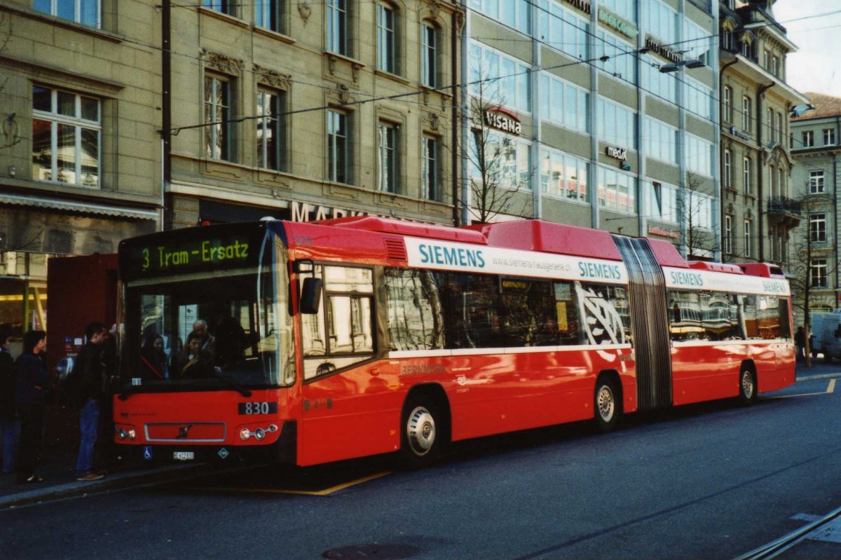 (115'218) - Bernmobil, Bern - Nr. 830/BE 612'830 - Volvo am 16. Mrz 2009 beim Bahnhof Bern