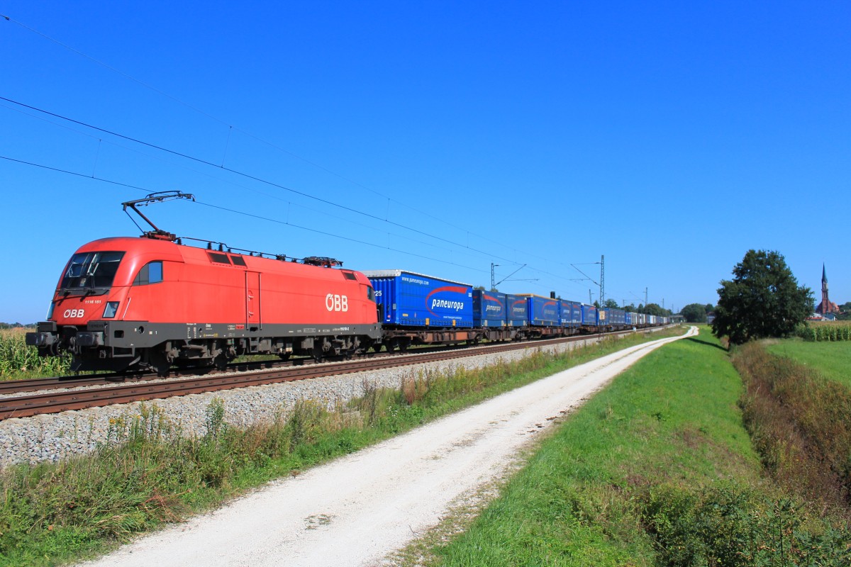 116 151-2 mit einem KLV am 9. September 2012 bei bersee am Chiemsee.