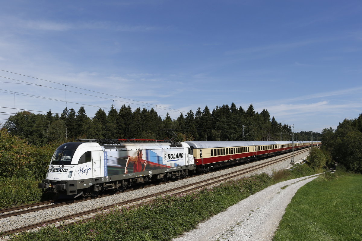 1216 955  Roland  mit dem  AEH Rheingold  am 9. September 2018 bei Grabensttt. Der Sonderzug war vom Wrthersee nach Dortmund unterwegs.