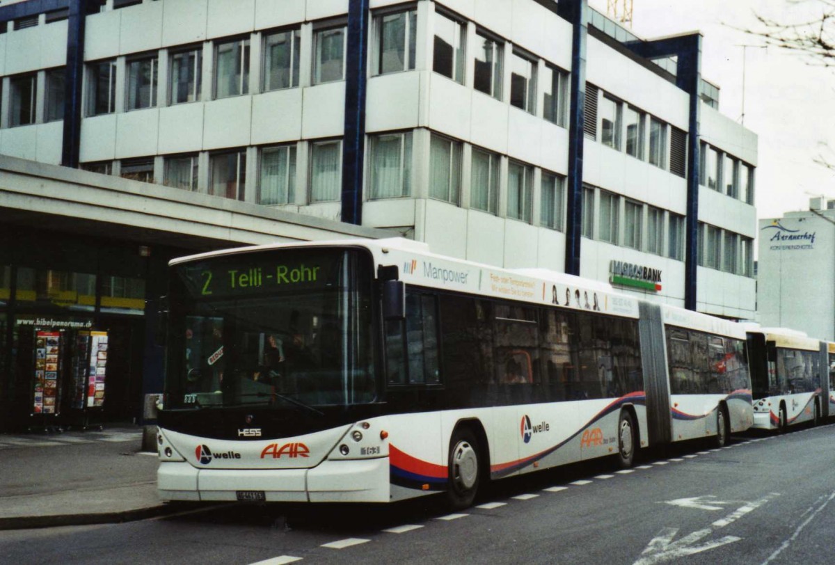 (124'510) - AAR bus+bahn, Aarau - Nr. 163/AG 441'163 - Scania/Hess am 17. Februar 2010 beim Bahnhof Aarau