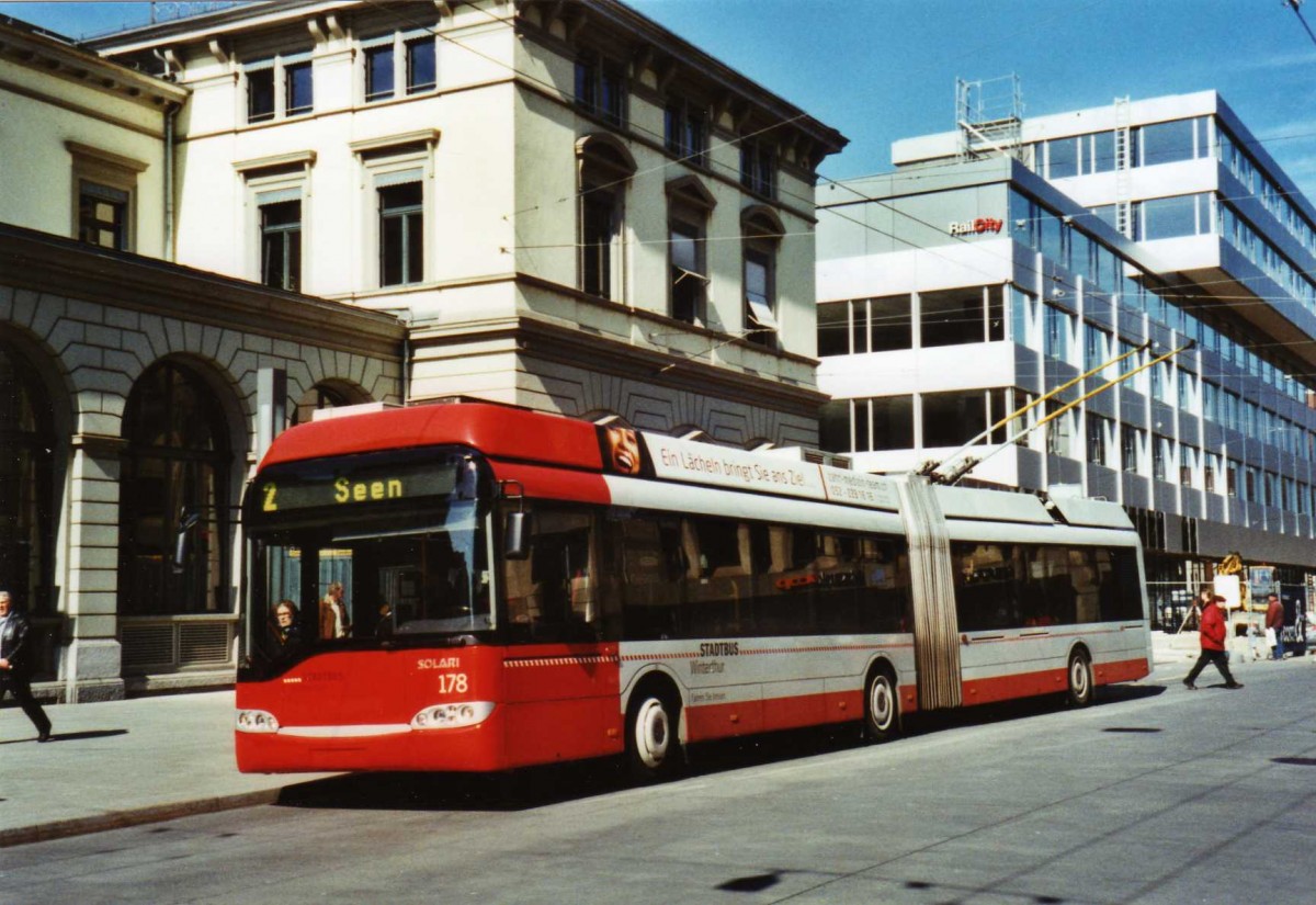 (125'027) - SW Winterthur - Nr. 178 - Solaris Gelenktrolleybus am 17. Mrz 2010 beim Hauptbahnhof Winterthur
