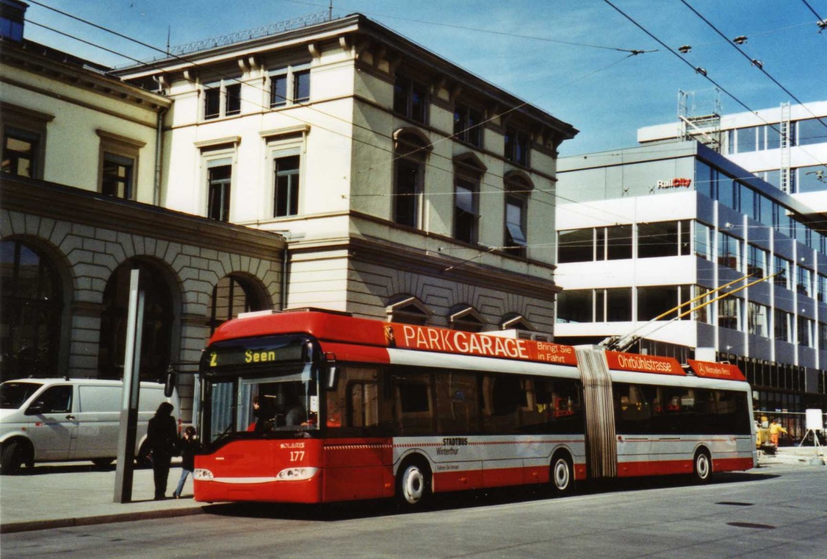 (125'032) - SW Winterthur - Nr. 177 - Solaris Gelenktrolleybus am 17. Mrz 2010 beim Hauptbahnhof Winterthur
