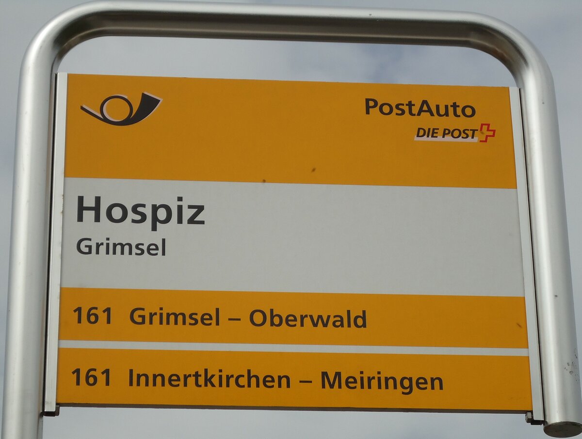 (127'533) - PostAuto-Haltestellenschild - Grimsel, Hospiz - am 4. Juli 2010