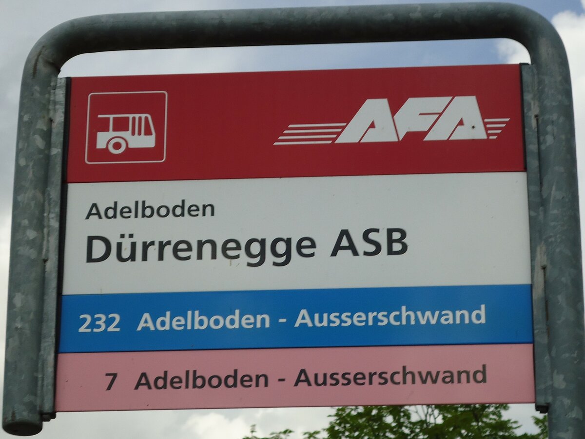 (127'962) - AFA-Haltestellenschild - Adelboden, Drrenegge ASB - am 11. Juli 2010