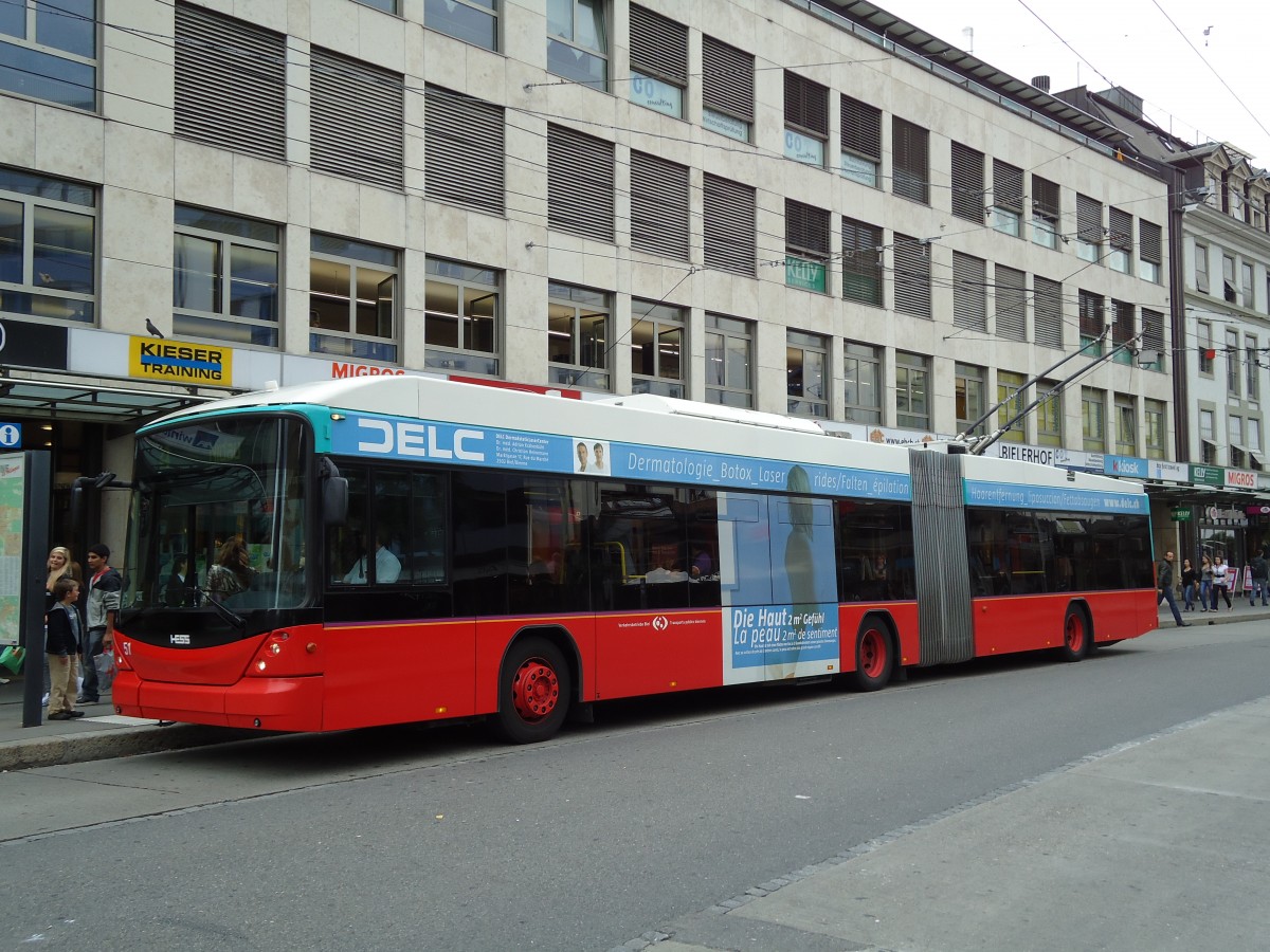 (128'027) - VB Biel - Nr. 51 - Hess/Hess Gelenktrolleybus am 24. Juli 2010 in Biel, Guisanplatz