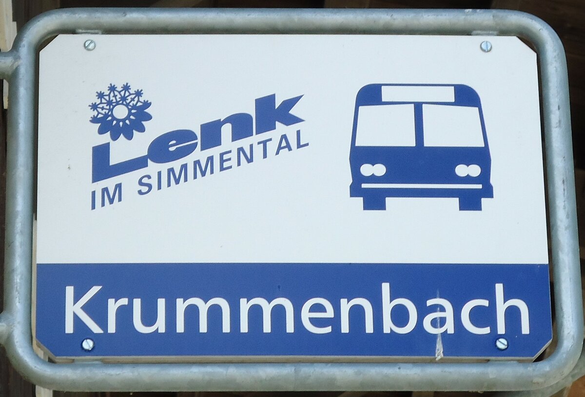 (128'051) - AFA-Haltestellenschild - Lenk, Krummenbach - am 25. Juli 2010