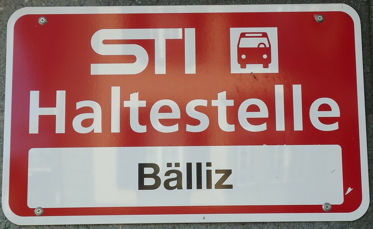 (128'127) - STI-Haltestellenschild - Thun, Blliz - am 31. Juli 2010
