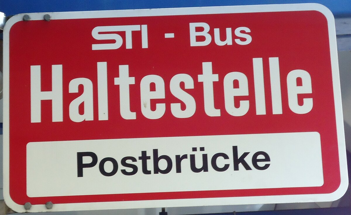 (128'128) - STI-Haltestellenschild - Thun, Postbrcke - am 31. Juli 2010