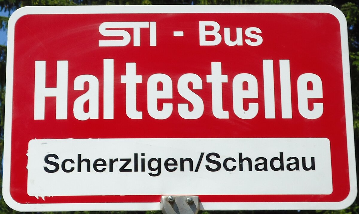 (128'174) - STI-Haltestellenschild - Thun, Scherzligen/Schadau - am 1. August 2010