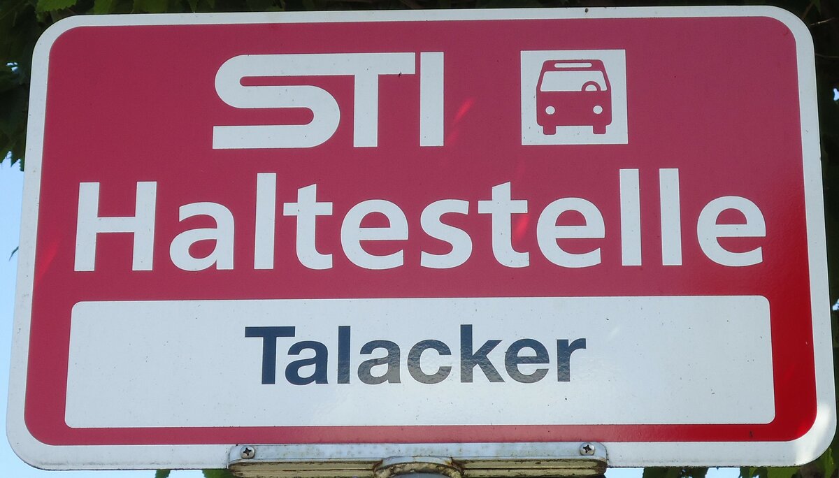 (128'189) - STI-Haltestellenschild - Thun, Talacker - am 1. August 2010