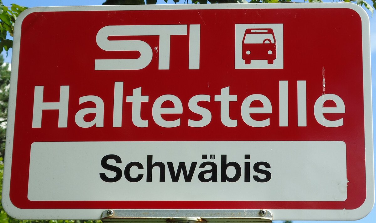 (128'209) - STI-Haltestellenschild - Steffisburg, Schwbis - am 1. August 2010