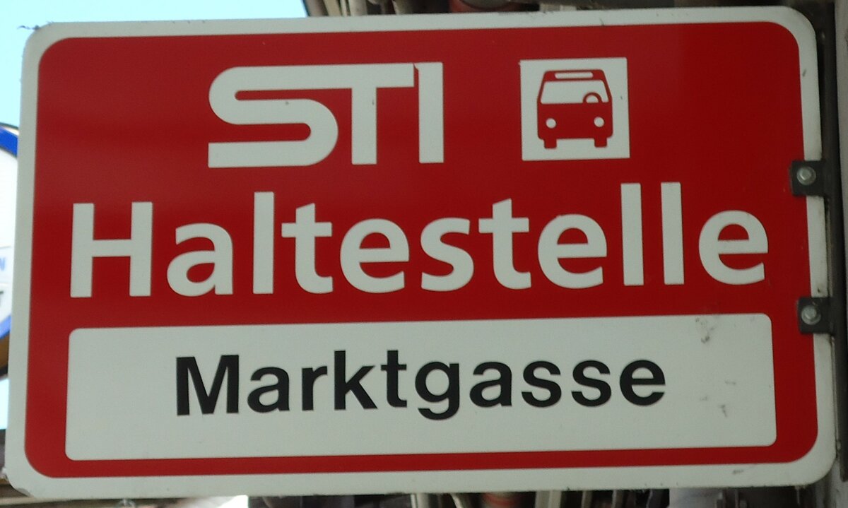 (128'211) - STI-Haltestellenschild - Thun, Marktgasse - am 1. August 2010