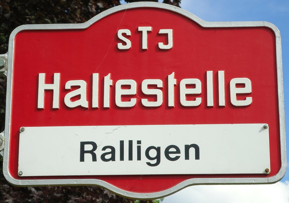 (128'229) - STI-Haltestellenschild - Merligen, Ralligen - am 1. August 2010