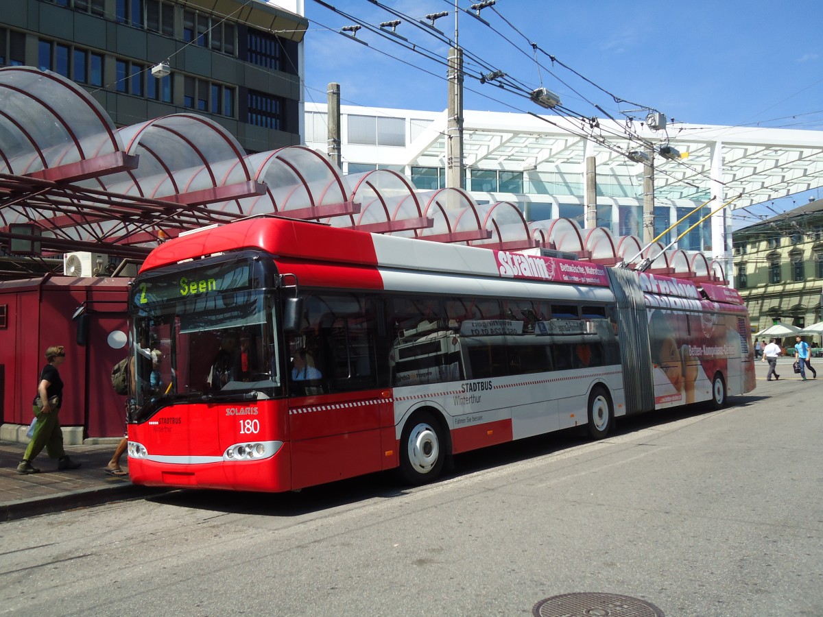 (129'041) - SW Winterthur - Nr. 180 - Solaris Gelenktrolleybus am 22. August 2010 beim Hauptbahnhof Winterthur