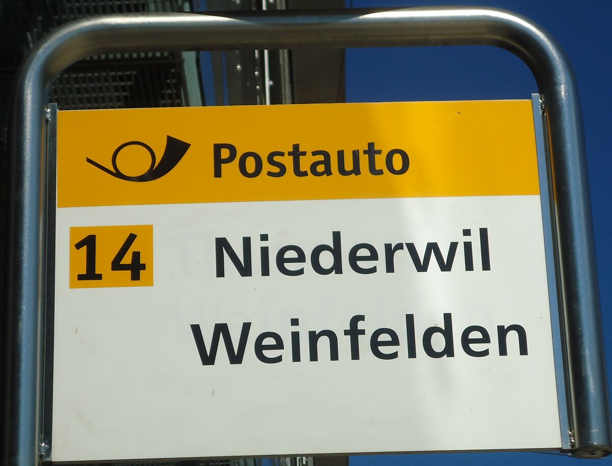 (129'090) - PostAuto-Haltestellenschild - Frauenfeld, Bahnhof - am 22. August 2010