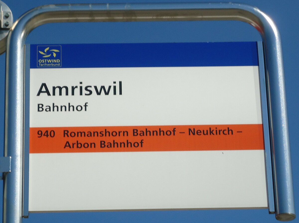(129'095) - AOT-Haltestellenschild - Amriswil, Bahnhof - am 22. August 2010