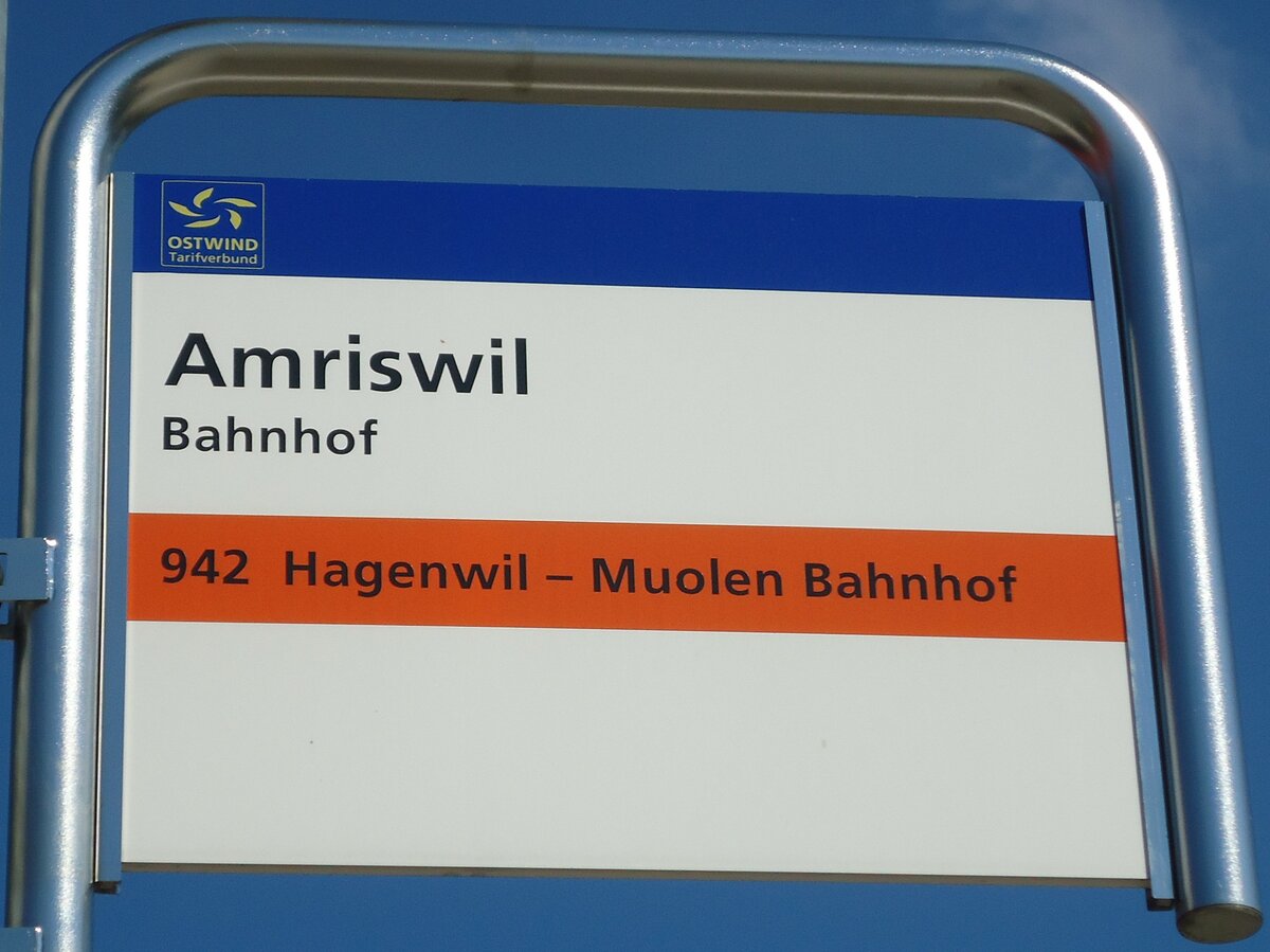 (129'098) - AOT-Haltestellenschild - Amriswil, Bahnhof - am 22. August 2010