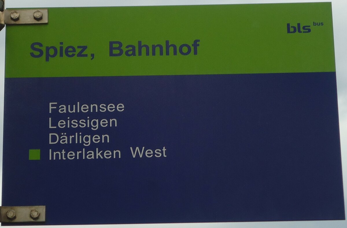 (129'127) - bls bus-Haltestellenschild - Spiez, Bahnhof - am 23. August 2010