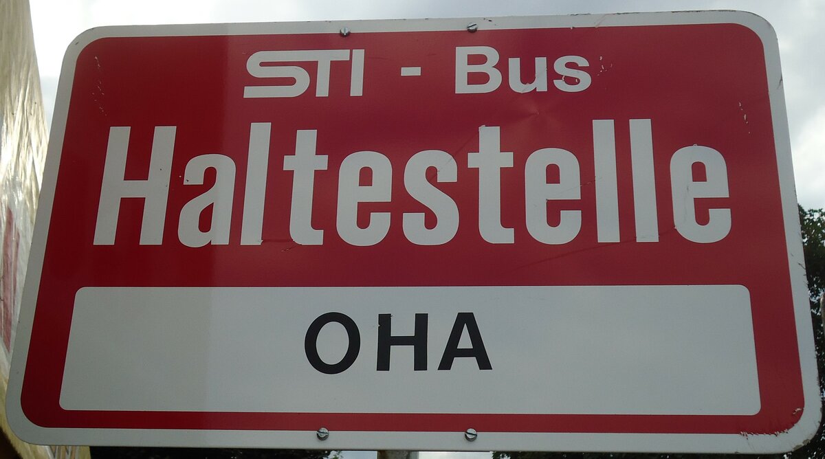 (129'158) - STI-Haltestellenschild - Thun, OHA - am 28. August 2010