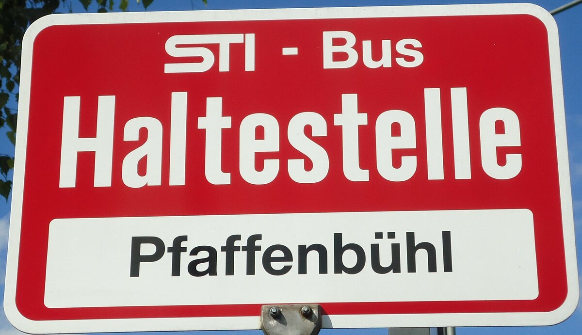 (129'170) - STI-Haltestellenschild - Thun, Pfaffenbhl - am 29. August 2010