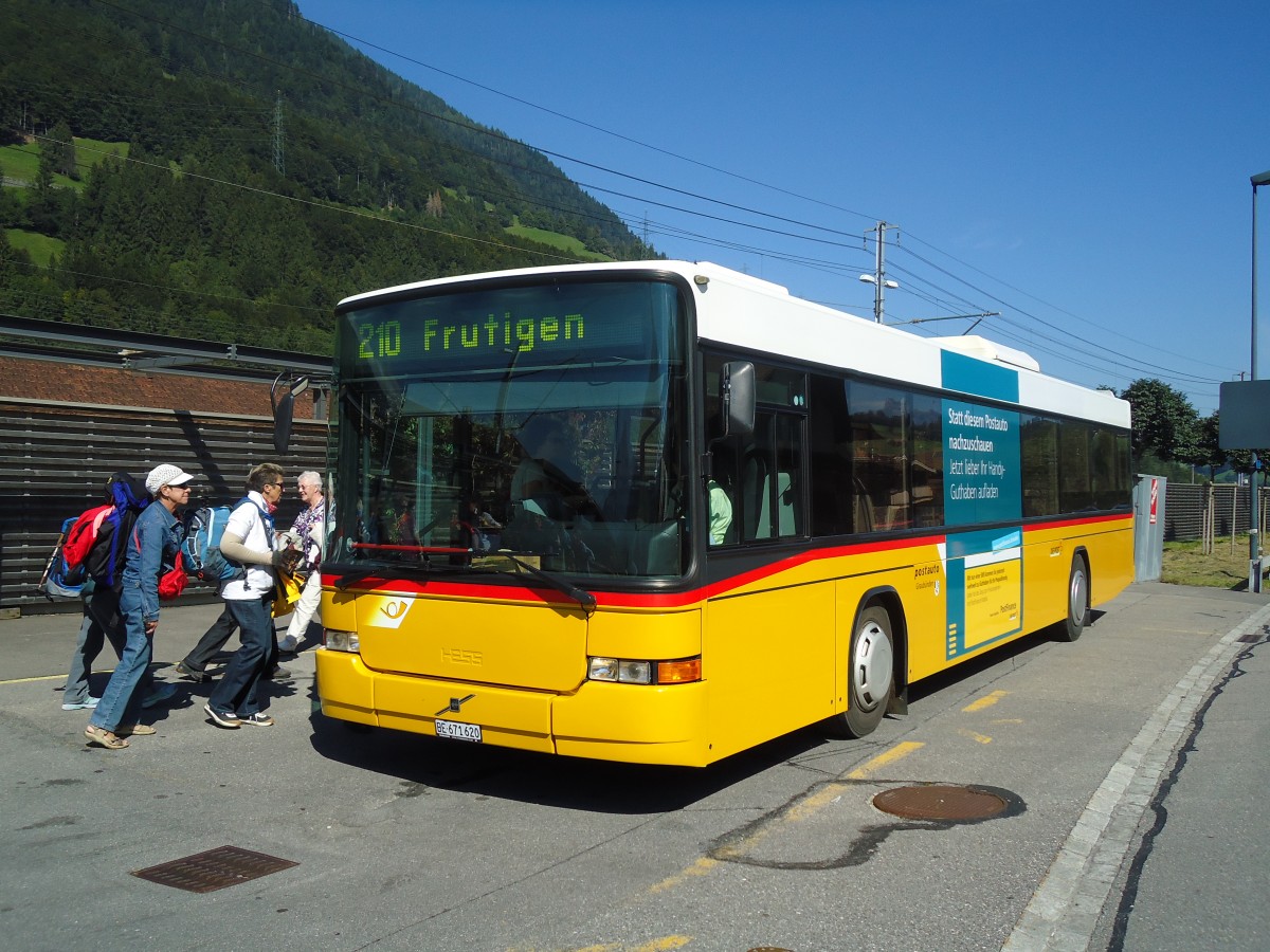 (129'360) - PostAuto Bern - BE 671'620 - Volvo/Hess (ex Schmocker, Stechelberg Nr. 2; ex PostAuto Graubnden; ex P 25'682) am 5. September 2010 beim Bahnhof Reichenbach