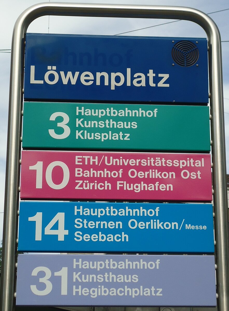 (129'641) - ZVV-Haltestellenschild - Zrich, Lwenplatz - am 12. September 2010