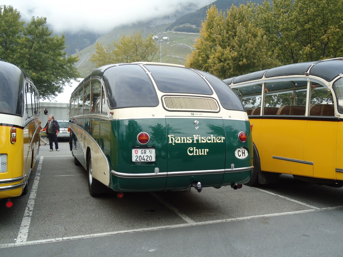 (129'847) - Fischer, Chur - GR 20'420 - Saurer/R&J (ex Geiger, Adelboden Nr. 1; ex AAGI Interlaken) am 18. September 2010 in Chur, Obere Au