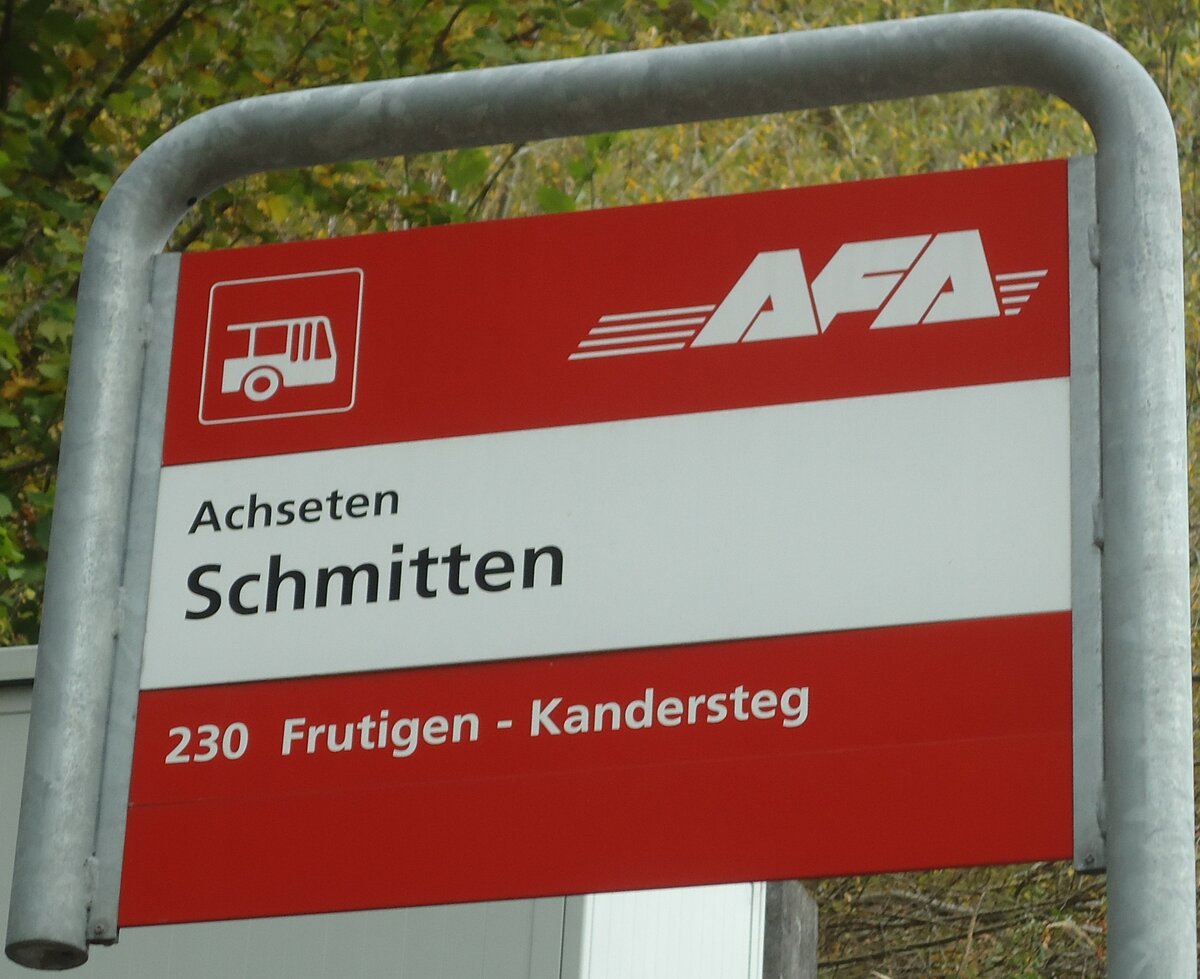 (130'320) - AFA-Haltestellenschild - Achseten, Schmitten - am 11. Oktober 2010