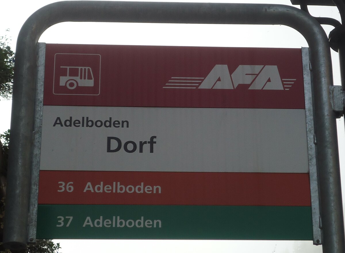 (130'367) - AFA-Haltestellenschild - Adelboden, Dorf - am 11. Oktober 2010