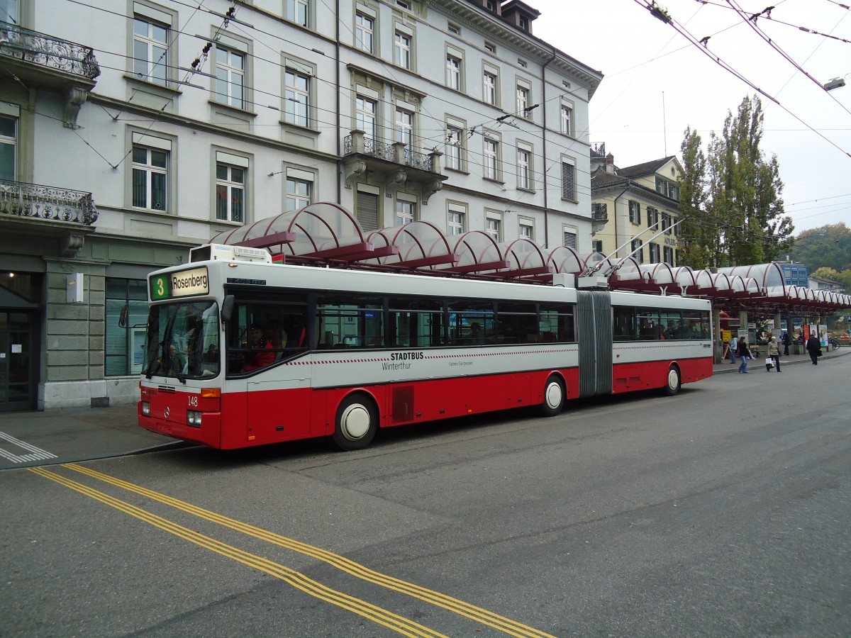 (130'442) - SW Winterthur - Nr. 148 - Mercedes Gelenktrolleybus am 13. Oktober 2010 beim Hauptbahnhof Winterthur