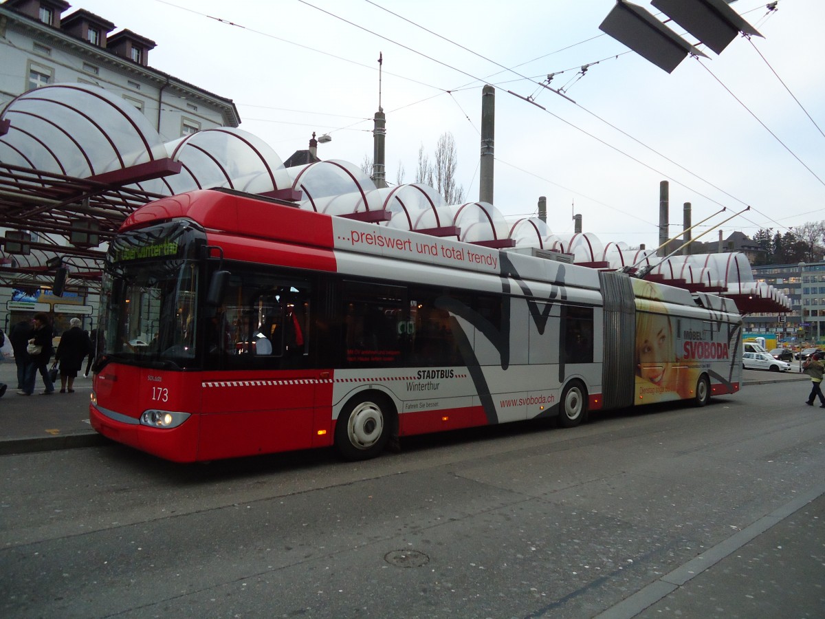 (131'061) - SW Winterthur - Nr. 173 - Solaris Gelenktrolleybus am 17. November 2010 beim Hauptbahnhof Winterthur