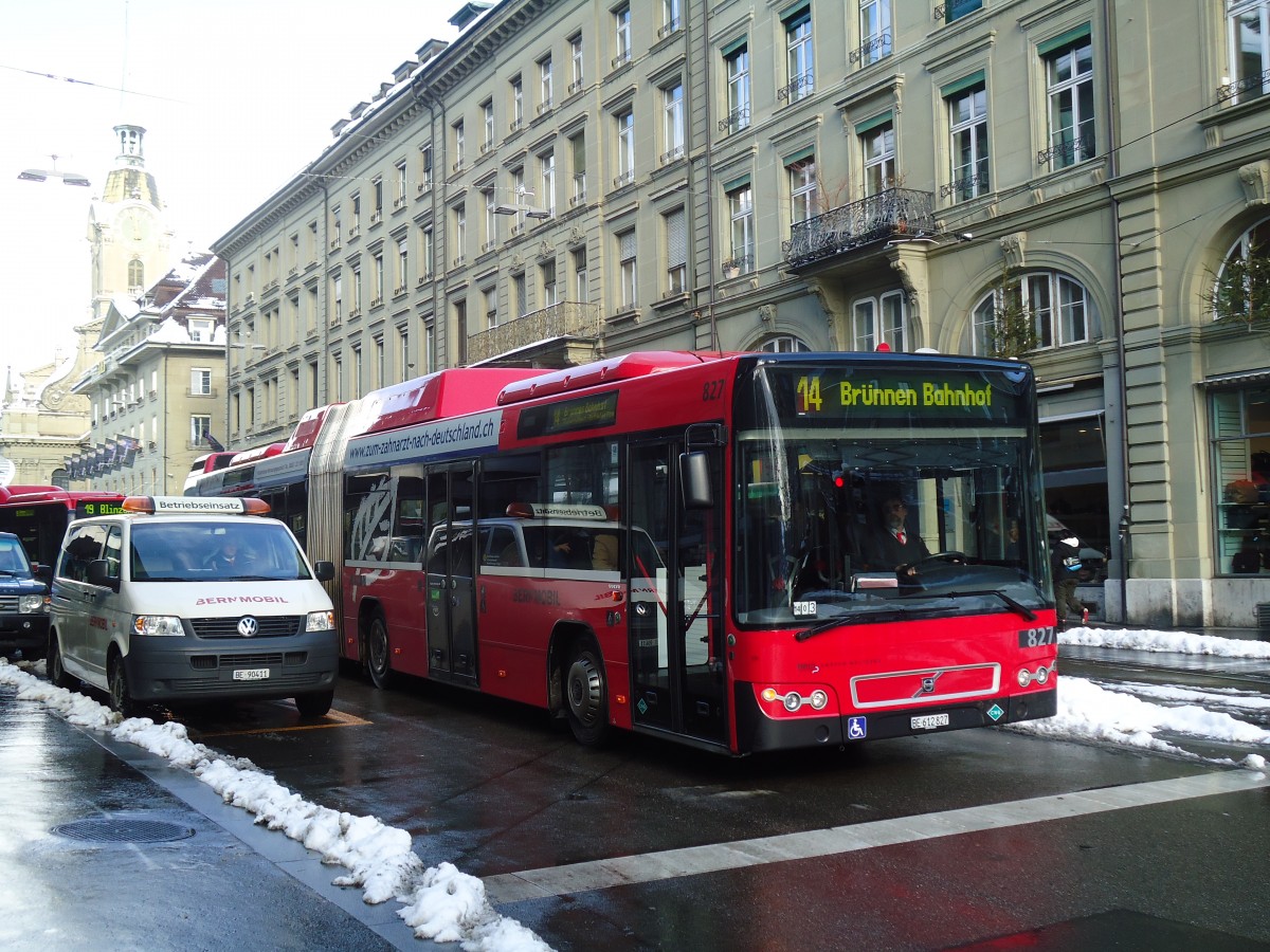(131'160) - Bernmobil, Bern - Nr. 827/BE 612'827 - Volvo am 29. November 2010 beim Bahnhof Bern
