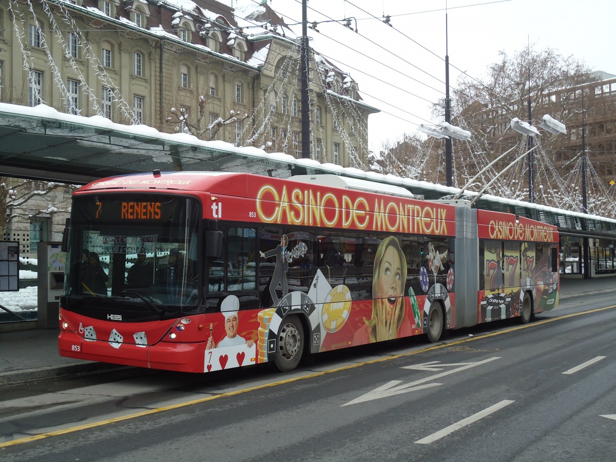 (131'245) - TL Lausanne - Nr. 853 - Hess/Hess Gelenktrolleybus am 5. Dezember 2010 in Lausanne, Chauderon