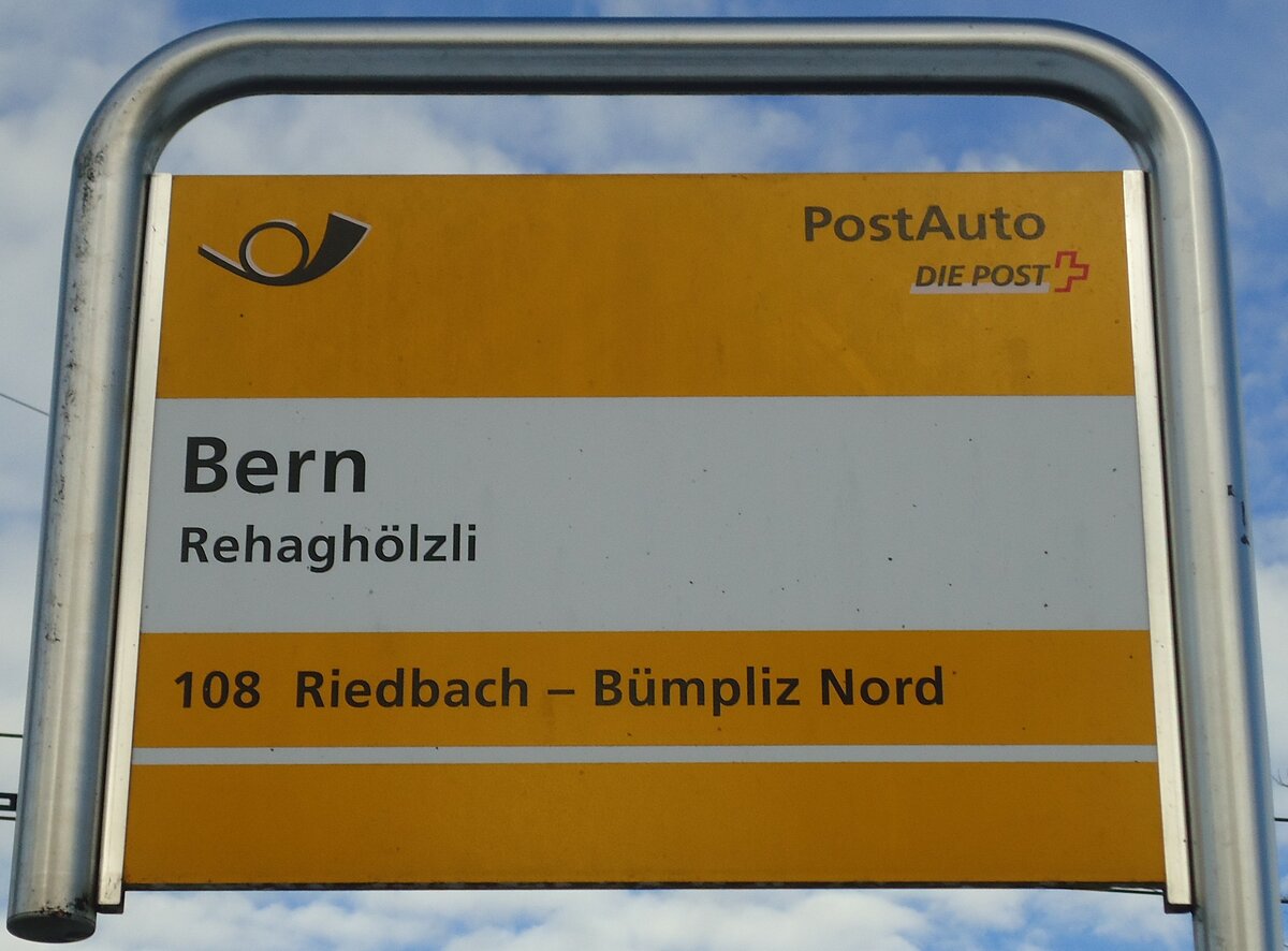 (131'315) - PostAuto-Haltestellenschild - Brn, Rehaghlzli - am 7. Dezember 2010