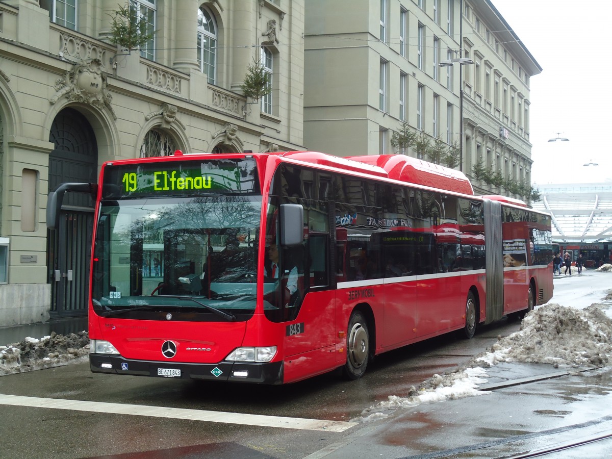 (131'355) - Bernmobil, Bern - Nr. 843/BE 671'843 - Mercedes am 7. Dezember 2010 beim Bahnhof Bern