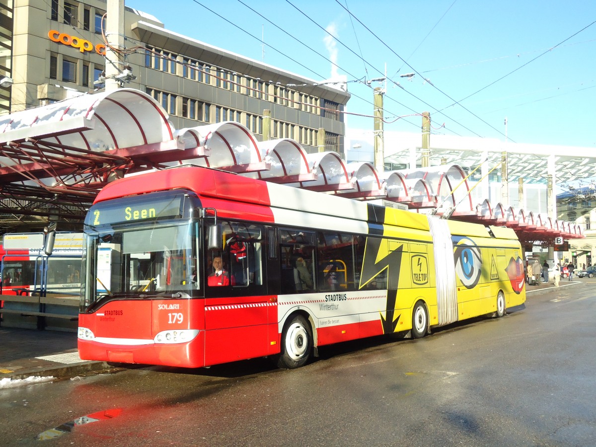 (131'506) - SW Winterthur - Nr. 179 - Solaris Trolleybus am 9. Dezember 2010 beim Hauptbahnhof Winterthur
