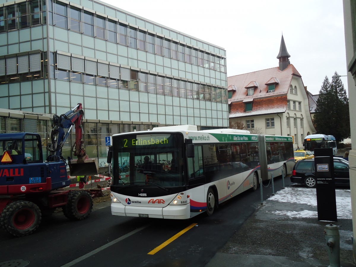 (131'619) - AAR bus+bahn, Aarau - Nr. 173/AG 374'173 - Scania/Hess am 15. Dezember 2010 beim Bahnhof Aarau