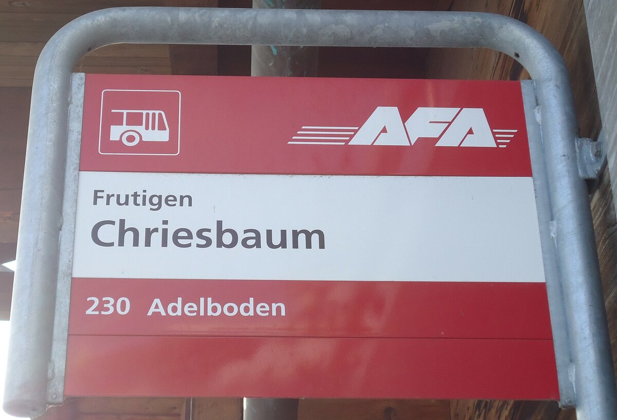 (131'695) - AFA-Haltestellenschild - Frutigen, Chriesbaum - am 26. Dezember 2010