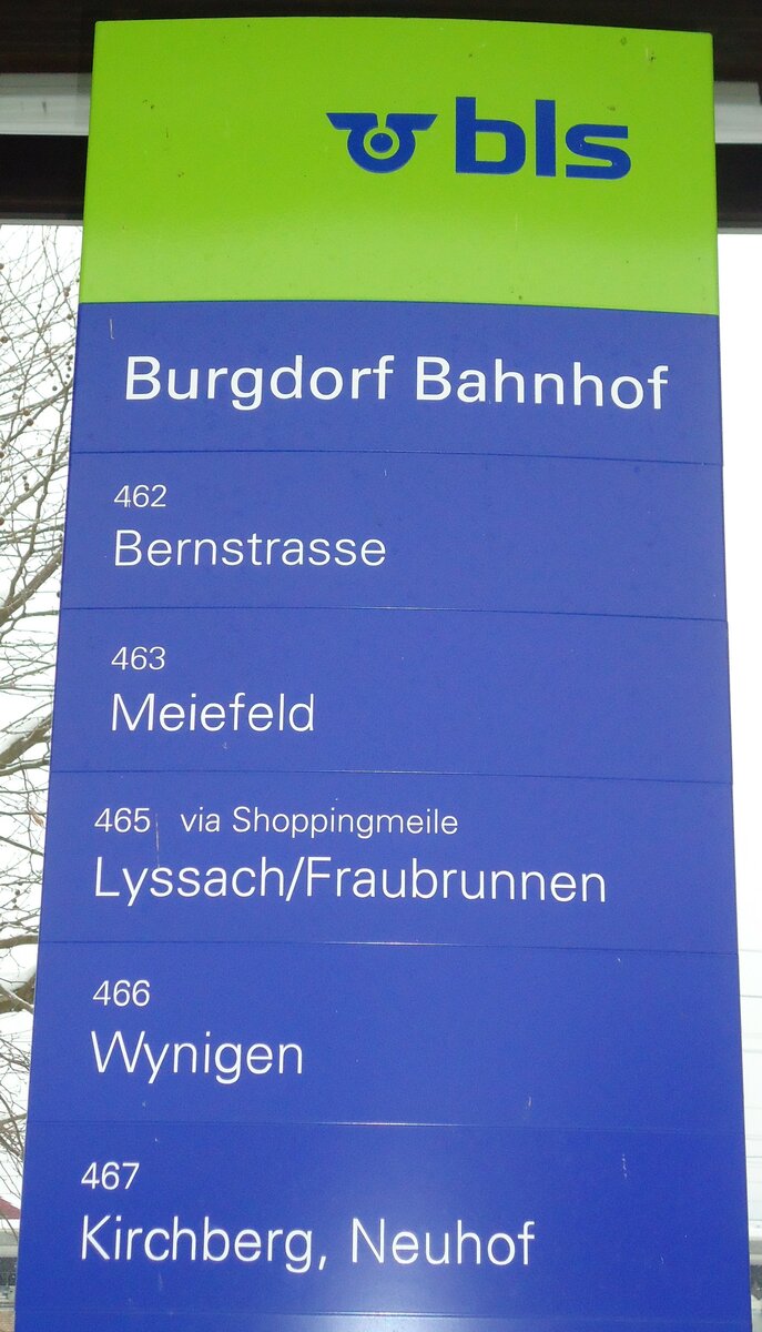 (131'727) - bls-Haltestellenschild - Burgdorf, Bahnhof - am 28. Dezember 2010