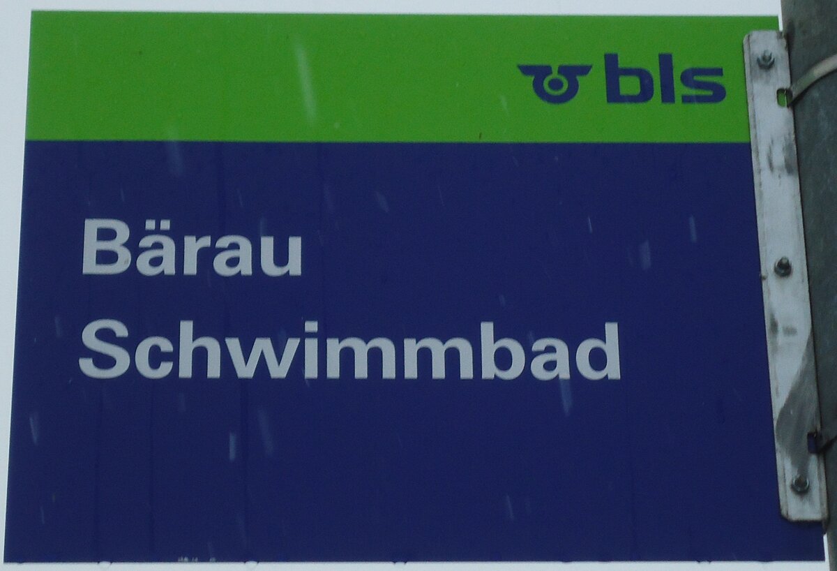 (131'745) - bls-Haltestellenschild - Brau, Brau Schwimmbad - am 28. Dezember 2010