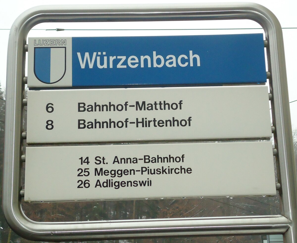 (131'797) - VBL-Haltestellenschild - Luzern, Wrzenbach - am 29. Dezember 2010