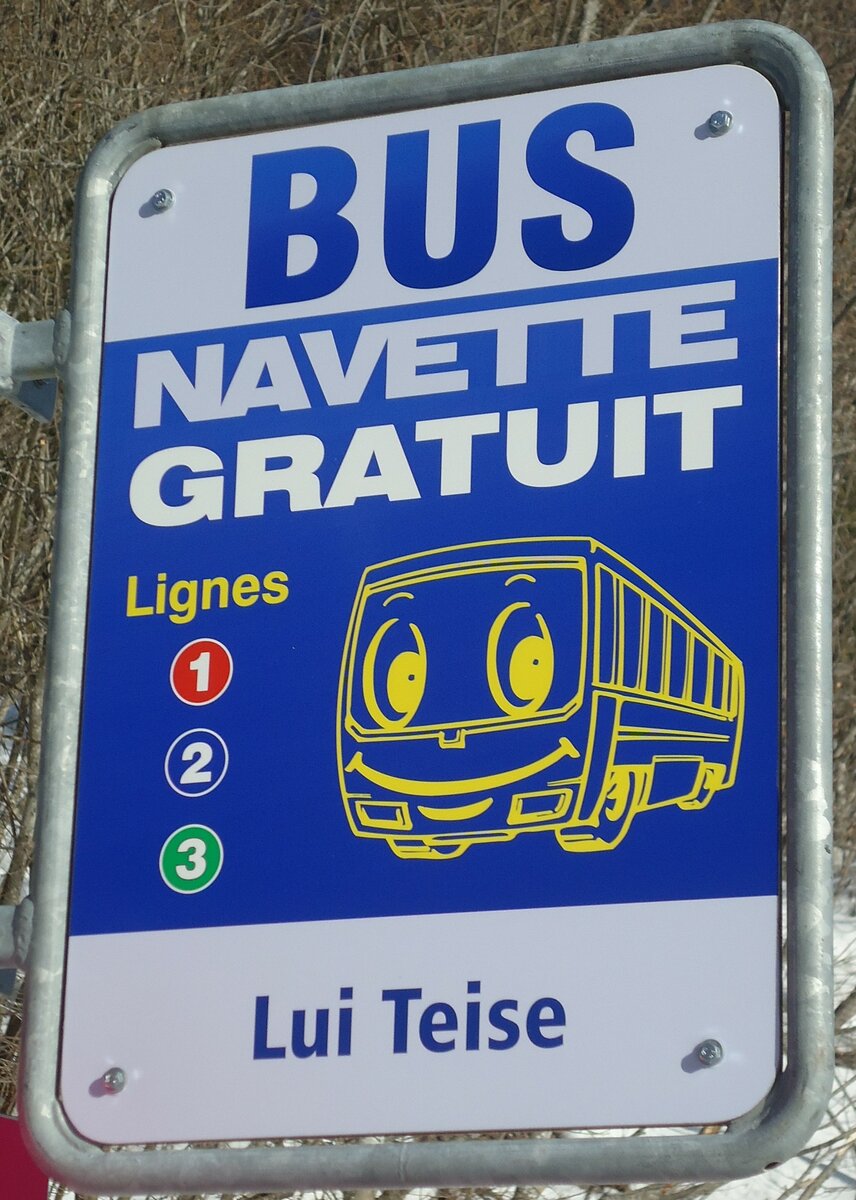 (131'953) - BUS NAVETTE-Haltestellenschild - Ovronnaz, Lui Teise - am 2. Januar 2011