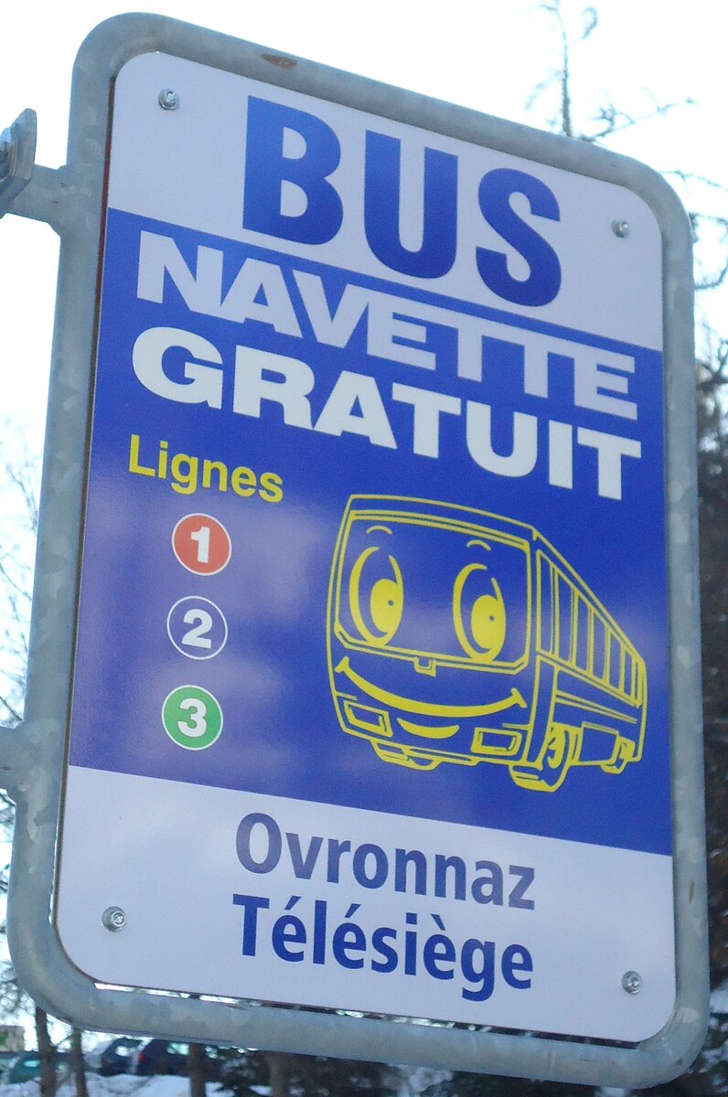 (131'956) - BUS NAVETTE-Haltestellenschild - Ovronnaz, Tlsige - am 2. Januar 2011