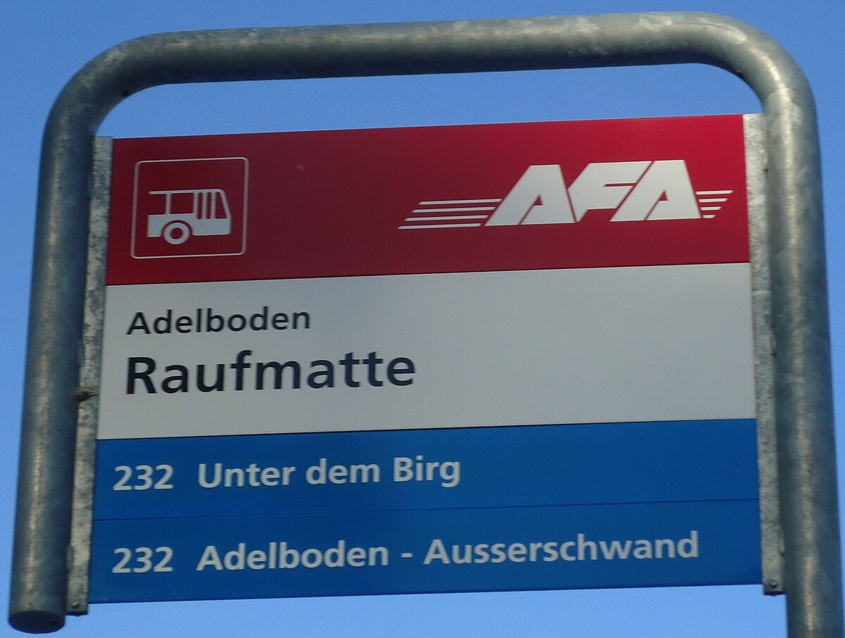 (132'133) - AFA-Haltestellenschild - Adelboden, Raufmatte - am 8. Januar 2011