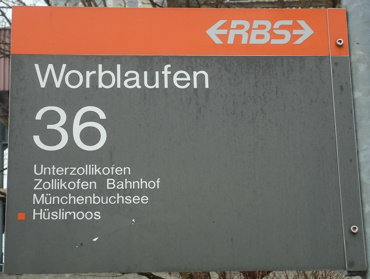 (132'429) - RBS-Haltestellenschild - Worblaufen, Worblaufen - am 24. Januar 2011