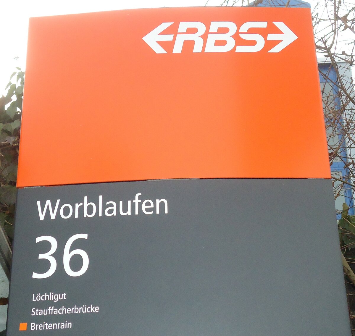 (132'431) - RBS-Haltestellenschild; Worblaufen, Worblaufen - am 24. Januar 2011