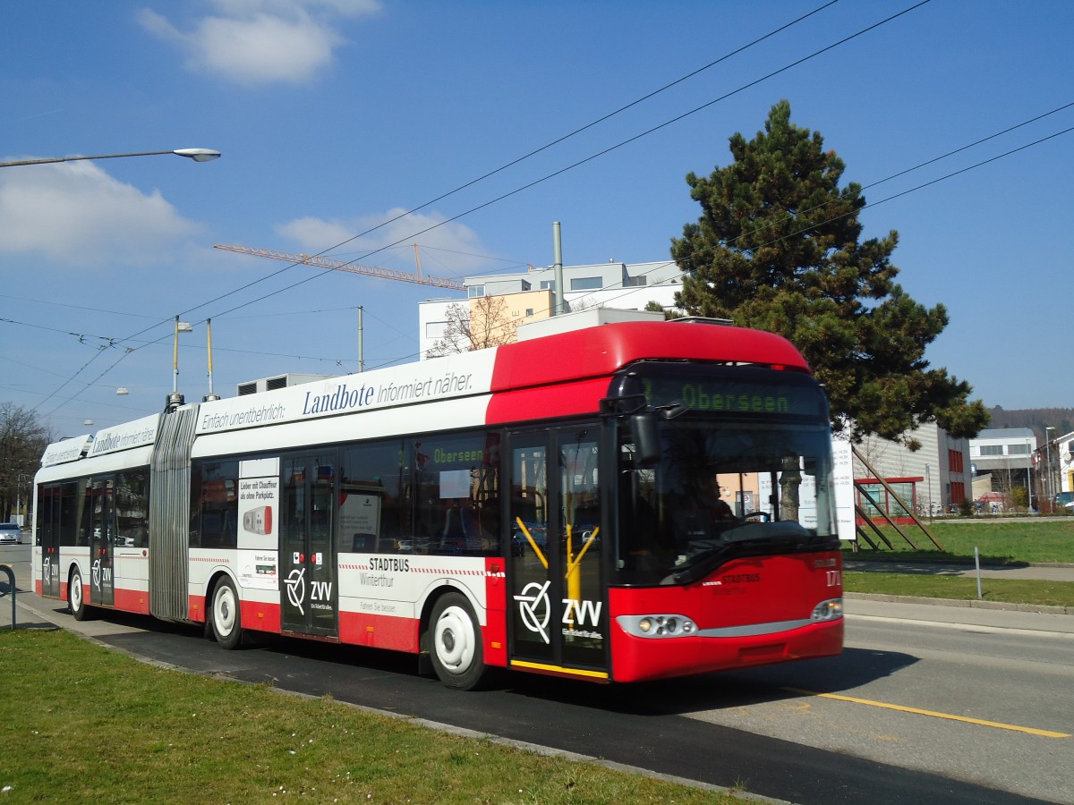 (133'132) - SW Winterthur - Nr. 171 - Solaris Gelenktrolleybus am 20. Mrz 2011 in Winterthur, Eishalle