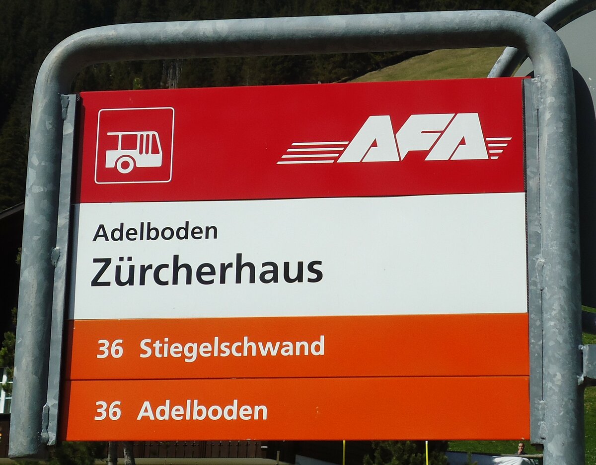 (133'204) - AFA-Haltestellenschild - Adelboden, Zrcherhaus - am 10. April 2011