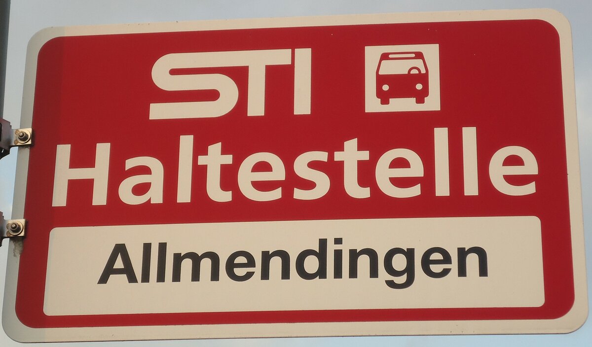 (133'315) - STI-Haltestellenschild - Thun, Allmendingen - am 16. April 2011